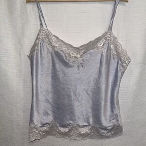 Lauren Ralph Lauren Camisole Womens L Blue Paisley Satin Lace Cami Y2K Soft Girl